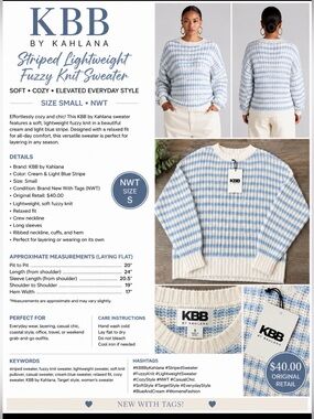 KBB by Kahlana Striped Lightweight Fuzzy Knit Sweater | NWT a tee| Size Small |